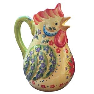 Tabletops Unlimited Fontana Hand Painted Rooster Beverage Pitcher